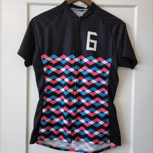 Twinsix Full Zip Short Sleeve Cycling Jersey Black Pink Blue Est Size M Or L